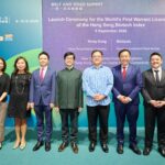 (From left to right) Nancy Cheng, Executive Director and Head of Operations of Hang Seng Indexes Company; Linda Luk, Executive Director and Product Strategist (ETF) of Hang Seng Indexes Company; Gilbert Lee, Executive Chairman of Hang Seng Indexes Company; Nicholas Ho, Commissioner for Belt and Road of the HKSAR Government; Muzambli Markam, Consul General of Malaysia in Hong Kong SAR and Macao SAR; Philip Lim, Head of Equity Markets and Group Head of Equity Derivatives of Kenanga Investment Bank Berhad ("KIBB"); Kenneth Teoh, Deputy Head of Equity Derivatives and Head of Equity Derivatives Trading of KIBB, and Isabelle Zhen, Head of Group Equity Marketing of KIBB